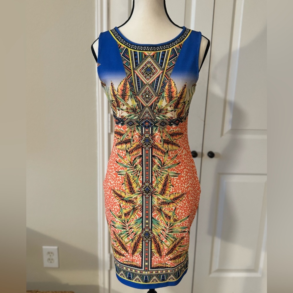 Sketchbook orange & blue print midi dress size medium NEVER WORN NEW
